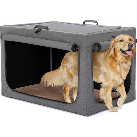 1 - Cage Portable Chien - Caisse de Transport Souple - Tissu Oxford 600D Respirant Avec Tapis Lavable Pour Voyage Maison Gris 61x45x43cm