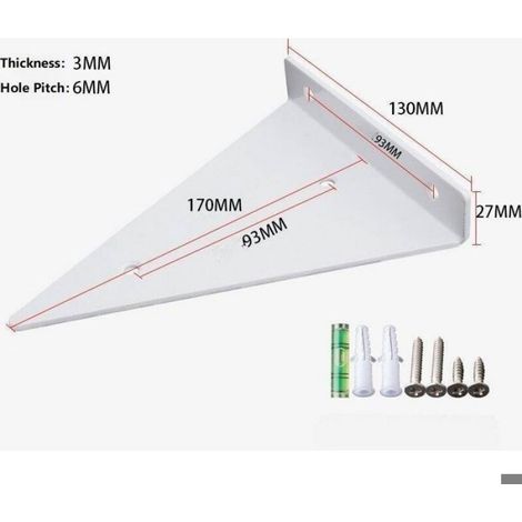 Supports d'étagère flottants 130x170mm, Support étagère un mot cloison fixe triangle angle droit modèle Equerre de blanc 1 pcs (1/5)
