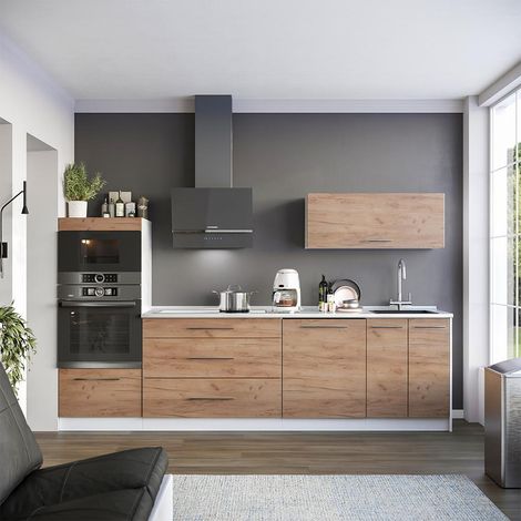 Küchenzeile Fame-Line, Goldkraft Eiche, 280 cm, AP Marmor, Vicco (1/5)
