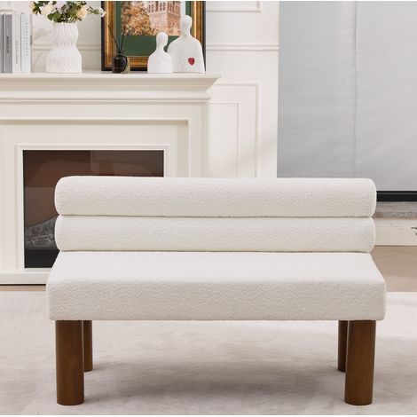 Banco moderno minimalista, sin reposabrazos, tapizado en bouclé beige, para comedor, entrada o dormitorio (1/5)