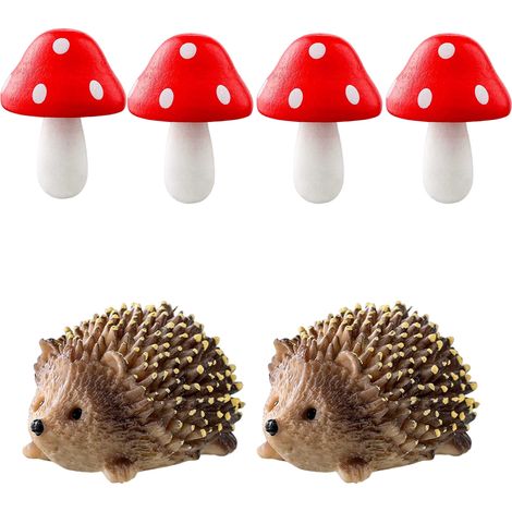 12 Pièces Hérisson, Champignon, Résine, Bois, Jardin Miniature, Décoration Extérieure (1/5)