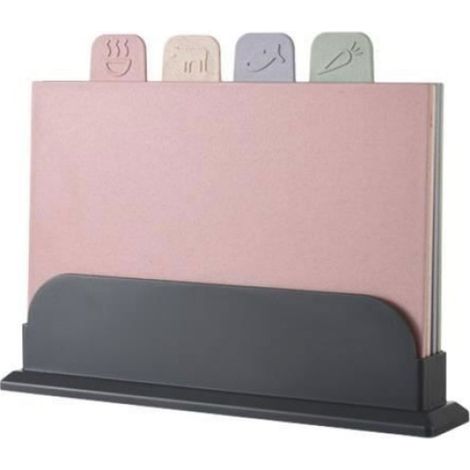 Lot de 4 Planches à découper, Plastique PP, Code couleur, Étui rangement, Viande poisson légumes (1/4)