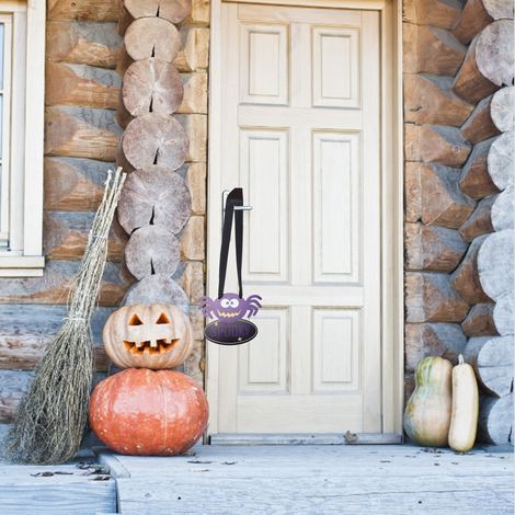 Lot de 2 pendentifs rustiques en bois pour Halloween : citrouilles fantômes, crânes, araignées, décorations pour scène de fête. (1/5)