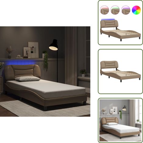 The Living Store Cadre de lit avec LED sans matelas cappuccino 100x200 cm - Lit Plateforme - Lit Design - Lit Capitonné - Cadre Lit Brun - Éclairage Led