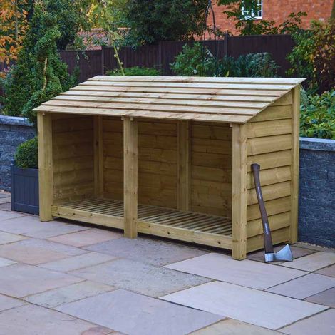 Normanton 4ft Log Store - L80 x W230 x H128 cm - Light Green