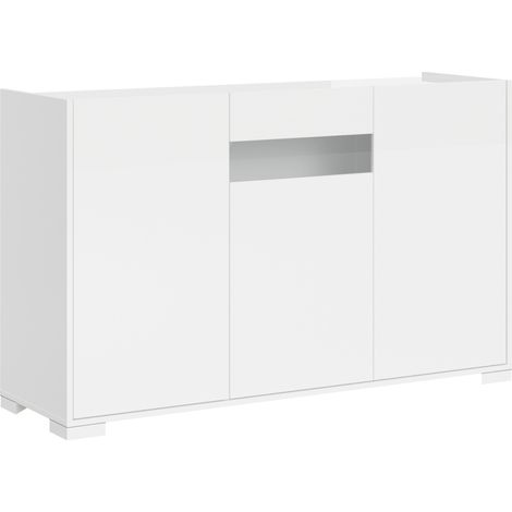Buffet 3 portes design moderne avec verre fumé 130x40x81 Riflesso - Blanc brillant (1/5)