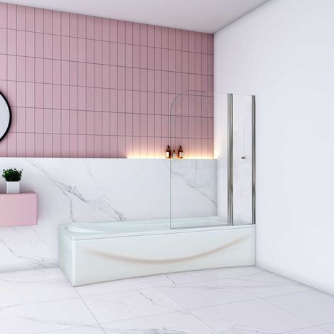 Pare-baignoire 100x140cm pivotant à 180°, écran paroi de baignoire en verre 5mm trempé et anticalcaire avec porte-serviette (1/5)