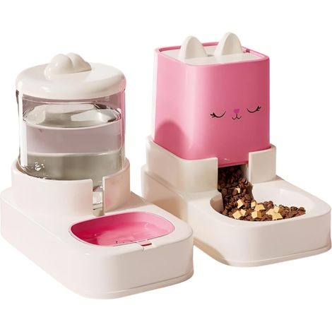Ensemble nourriture/eau 2 gamelles : 2,2 L + 1,8 L, rose