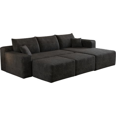 Canapé nuage 241 cm, canapé d'angle en L moderne et minimaliste, confortable pour le salon, assise profonde avec angle, sans montage requis, noir (1/5)