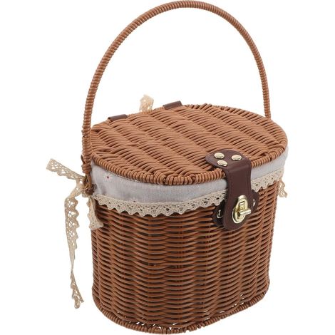 Panier de rangement tressé avec couvercle et poignées, style rustique, doublé, pour la cuisine et la maison (1/5)