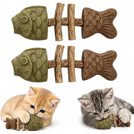 Kattenspeeltje met cattenkruid en zilverwijnstok, in de vorm van een visgraat, om op te kauwen, te likken, te krabben, ter lichting van verveling en voor extra verrijking (2 pcs) (1/5)