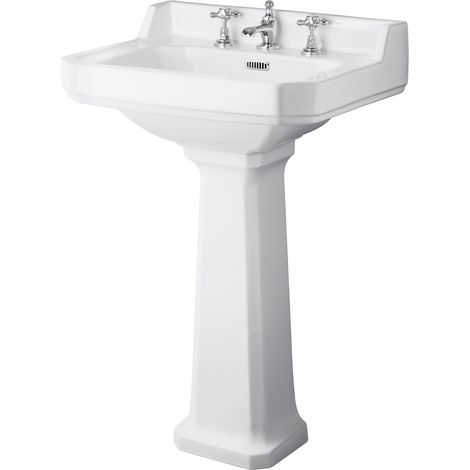 Hudson Reed Richmond Basin with Full Pedestal 600mm Wide - 3 Tap Hole (1/2)