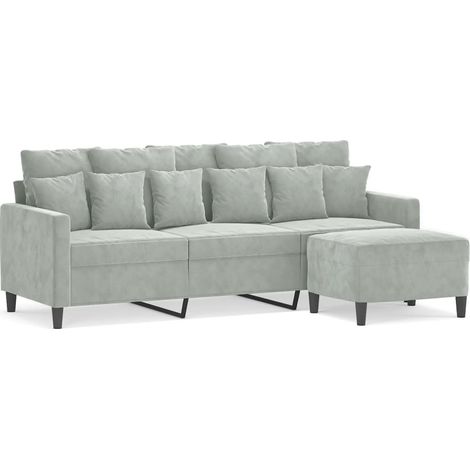 Canapé  Sofa à 3 places avec repose-pieds Gris clair 180 cm Velours (1/5)
