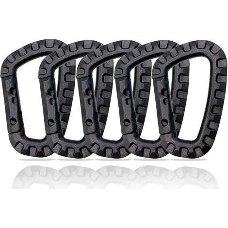Lot de 5 mousquetons en plastique - Noir - En forme de D (1/4)