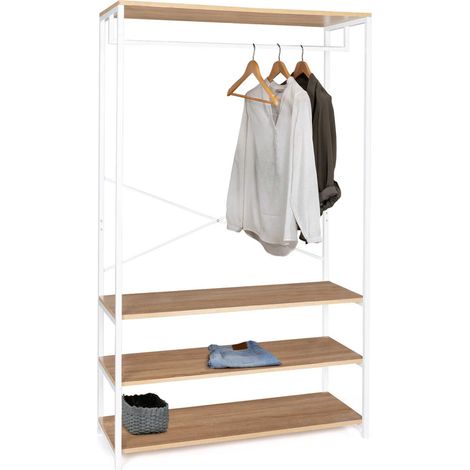 Idmarket – Dressing large 100 cm – Structure métal blanc – 3 étagères en bois – Rangement optimisé pour vêtements et accessoires (1/5)