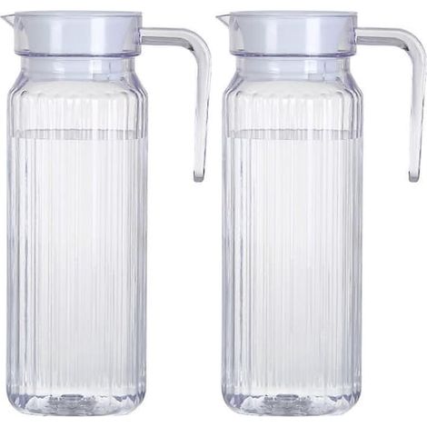 BelleRise - Lot de 2 pichets en verre pour réfrigérateur avec couvercle, bec verseur anti-déversement, transparents (DB-FM) (1/5)