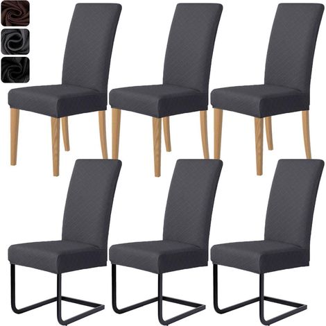 Stuhlhussen 6er Set Jacquard Stretch Dunkelgrau für Esszimmerstühle (1/5)