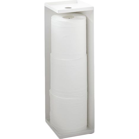 Tower Support pour Papier Toilette Vertical, en Acier - jusqu'à 3 Rouleaux, Rangement Compact Gain de Place pour Salle de Bain, WC, hygiénique - 11,5 x 11,5 x 38,5 cm, Design Japonais, Blanc (1/5)