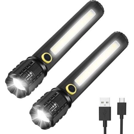LED-Taschenlampe, 2er-Pack, verstellbare und zoombare helle Taschenlampe, wiederaufladbare LED-Notfalltaschenlampe, 16 cm (1/4)