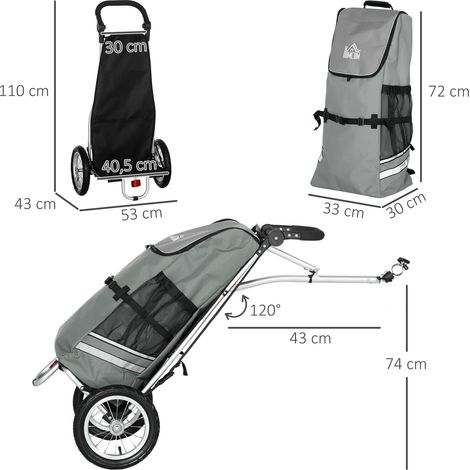 3-in-1 Einkaufstrolley Einkaufswagen Fahrradanhänger Sackkarre, 53 x 43 x 110cm , Grau+Silber (1/5)