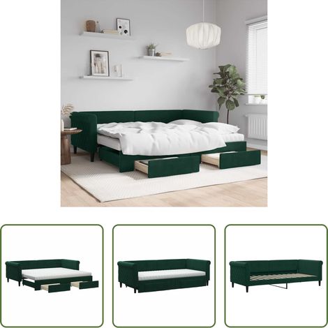 vidaXL Sofa-Bett - Tagesbett Ausziehbar mit Schubladen Dunkelgrün 90x200 cm Samt (1/5)