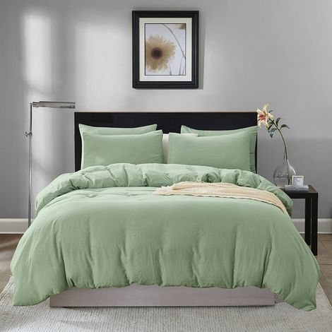 Housse de couette vert pâte de haricot, fermeture éclair, microfibre ultra douce, 2 pièces (1 housse + 1 taie d'oreiller), avec attaches d'angle, taille Twin (1/3)