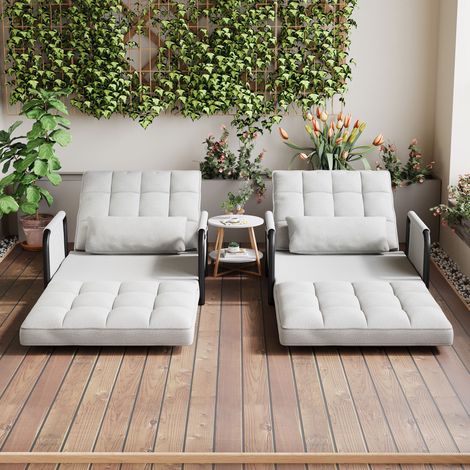 Fauteuil relax, Fauteuil 2 en 1 avec 5 positions d'inclinaison réglables, dossier confortable, structure en métal, tissu, design moderne, blanc cassé
