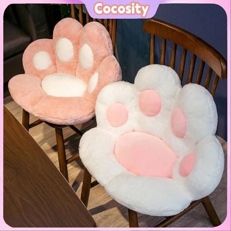 Coussin de siège - COCOSITY - Patte de chat - Rose - Peluche douce - Multi-usage (siège/pied) (1/5)