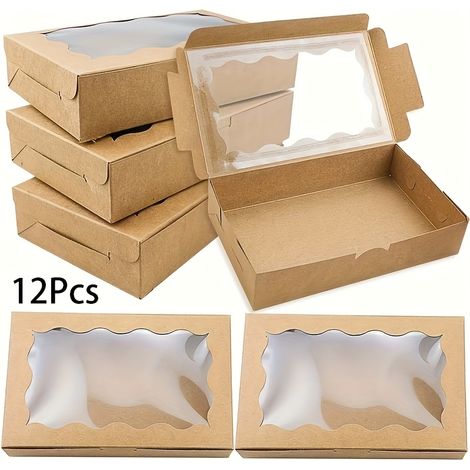 Lot de 12 boîtes cadeaux en papier kraft avec fenêtre transparente – Idéales pour les fêtes – 7 x 4,3 x 1,5 pouces (1/4)
