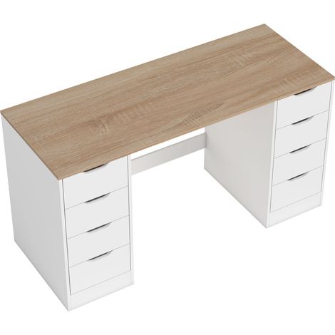 140 cm Computer Desk, 8 Drawers, Steel & Wood, White (1/5)