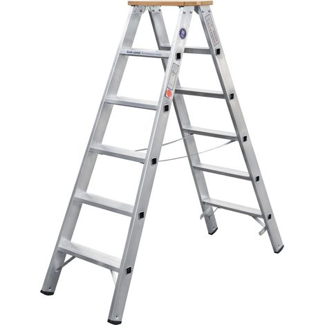 Iller Stufenstehleiter mit 2x8 Stufen 3,40m AH und 2 Holzstufen als Abschluss (1/2)