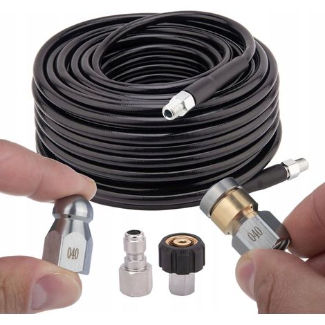 Rosfix Set DuoJet 15 m – Kanalreinigungsschlauch 1/4" mit Standard- & Rotationsdüse  155 bar, max. 529 bar, 60 °C  M22 & 1/4" NPT  Ersatzteil für Hochdruckreiniger Kärcher K2–K7