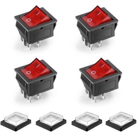 Stück 4-polige, 2-Positionen-Ein/Aus-Wippschalter mit LED-Beleuchtung, wasserdicht, Mini-Boots-Wippschalter, DPST, AC 250 V 16 A, 125 V 20 A, Rot (1/4)