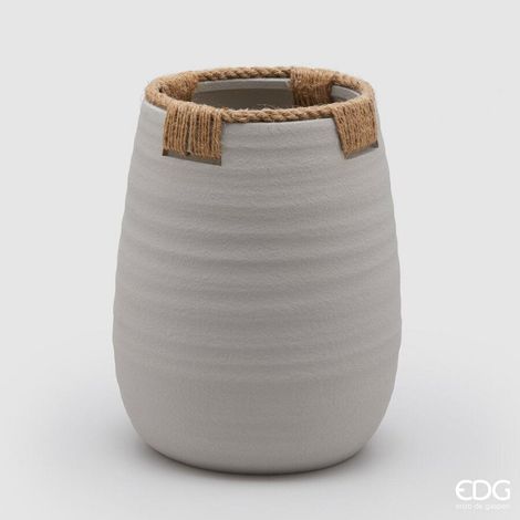 EDG Enzo De Gasperi Vaso in Terracotta con Corde H 29 Cm D 23 Cm Grigio – Vaso Decorativo Naturale Design Moderno