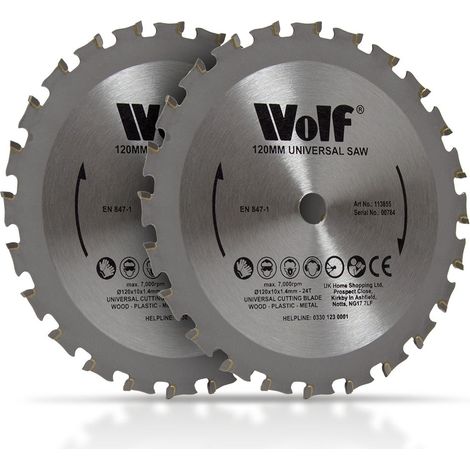 Wolf 120mm Multi-Purpose TCT Saw Blade, 24 Tooth, 2 Pack