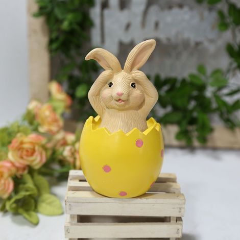 Décoration de Pâques : Lapin assis sur une coquille d'œuf, ornement en résine, cadeau pour enfants et amis. (1/5)