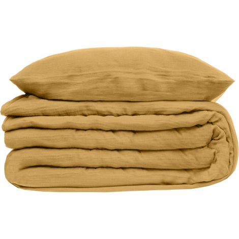 Atmosphera – Parure de lit 240x220 cm en coton gaze – 100% coton – Taies d'oreiller 65x65 cm – Boutons cachés pour entretien facile (1/2)