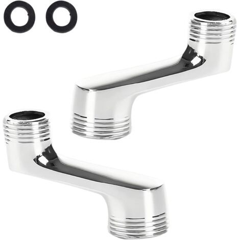 Set of 2 brass shower tap adapters, 1/2" to 3/4" connection, adjustable (42 mm offset), with black sealing ring for watertight installation of shower taps and (1/5)