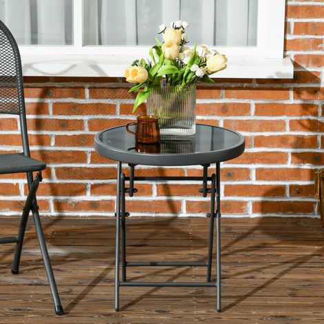 Klappbarer Couchtisch, klappbarer Beistelltisch, Tischplatte aus gehärtetem Glas, Stahlgestell, rund, Ø 45 x 50 cm, schwarz