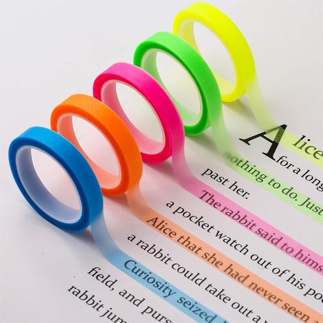 5 Rouleaux Ruban Surligneur, 6mm x 5m Amovible Ruban Fluorescent Surligneur Fluorescent Ruban Adhésif Coloré Transparent pour Étudiants Enseignants Lecture Prise de Notes en Classe Bureau (1/5)