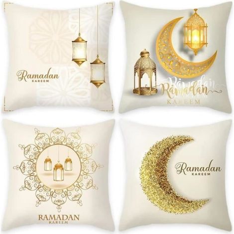 Housse De Coussin - 45x45 Cm - Double Face - Decoration Ramadan - Lot De 4