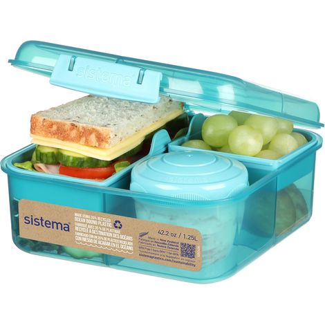 Boîte bento Boîte à repas avec pot à yaourt/fruits 1,25 L Sans BPA et fabriqué à partir de plastique recyclé sarcelle (pierre) 1 pièce (1/5)