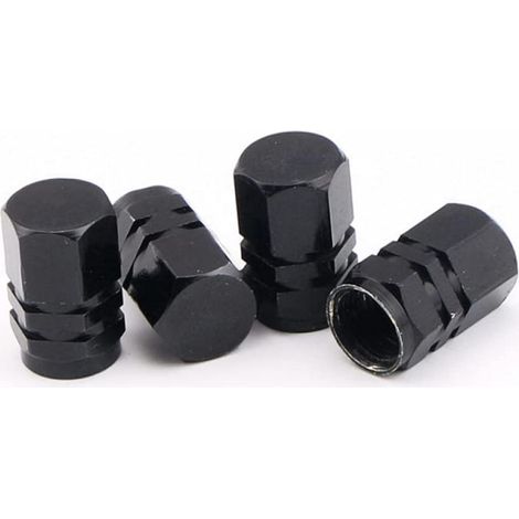 Couvercle de soupape de pneu en alliage en aluminium, Couverture de poussière de pièces automobiles pratiques (noir) 4 pièces (1/5)