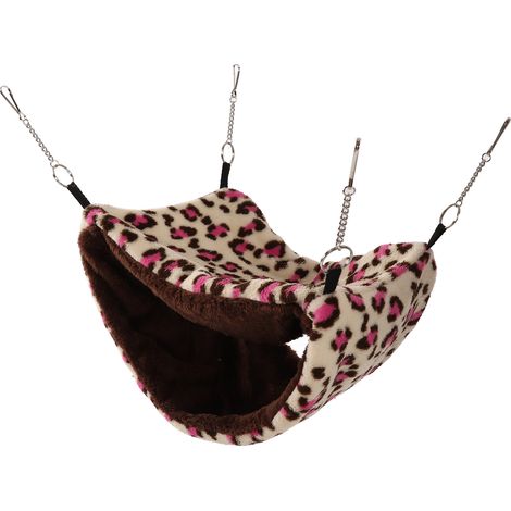 Petit hamac suspendu en peluche douce et chaude à double couche pour cage d'animaux de compagnie, idéal pour les écureuils et les hamsters (à pois roses). (1/5)