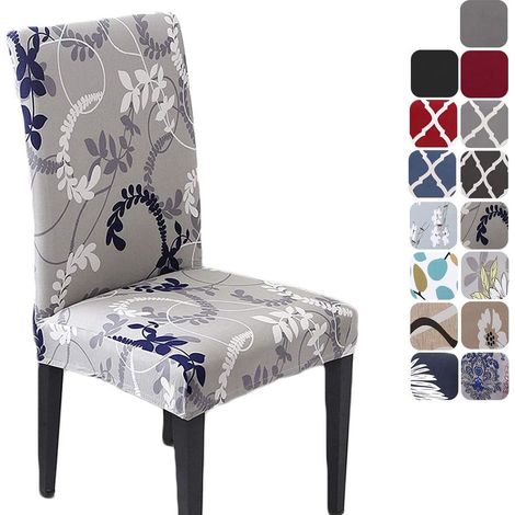 AIDUCHO Housse De Chaise Salle À Manger Extensible Pour Un Ajustement Universel Lycra Étirable Durable Pour Banquet Hôtel Décor De Restaurant (Gris/Motif De Feuille, 4 Pièces)