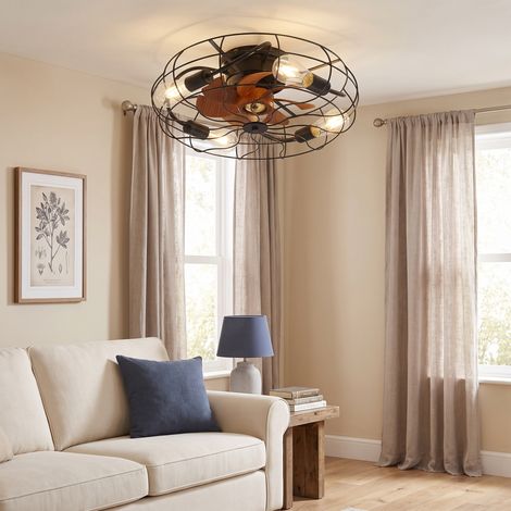 Ventilatore da soffitto con luce 20 pollici 7 pale Telecomando Motore DC Silenzioso Stile Industriale Nero (1/5)