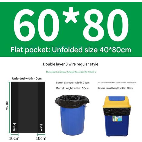 Sac en plastique portable noir, sac poubelle à cordon épais et durable, étanche, adapté à la maison et au bureau (6080cm) (100 pièces/3 soie) (1/5)