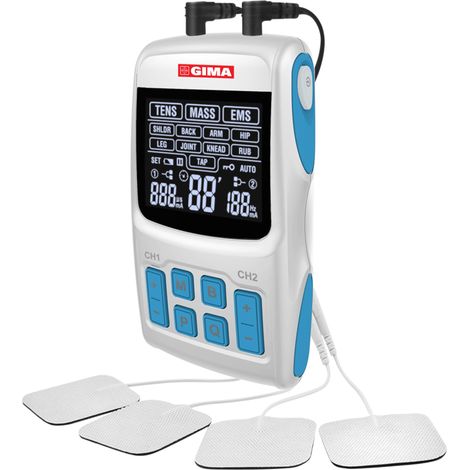 GIMA Tens Care 3 in 1 a 2 canali con funzione di massaggio ed elettrostimolazione muscolare e nervosa transcutanea, 36 programmi, 28406 (1/5)
