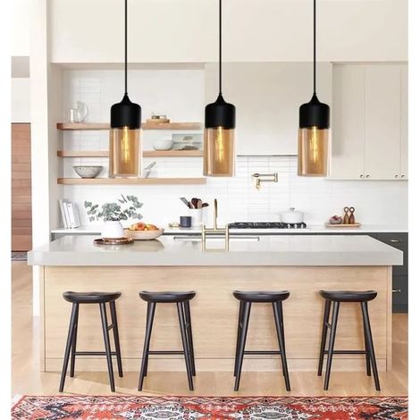 3pcs Lustre Industrielle Salon,E27 Lampe Suspension Vintage en Verre Style Edison pour Chambre Cuisine,13x31cm (1/4)
