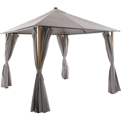 sweeek - Pavillon 3x3m Aluminium Holzoptik mit Vorhängen und LED